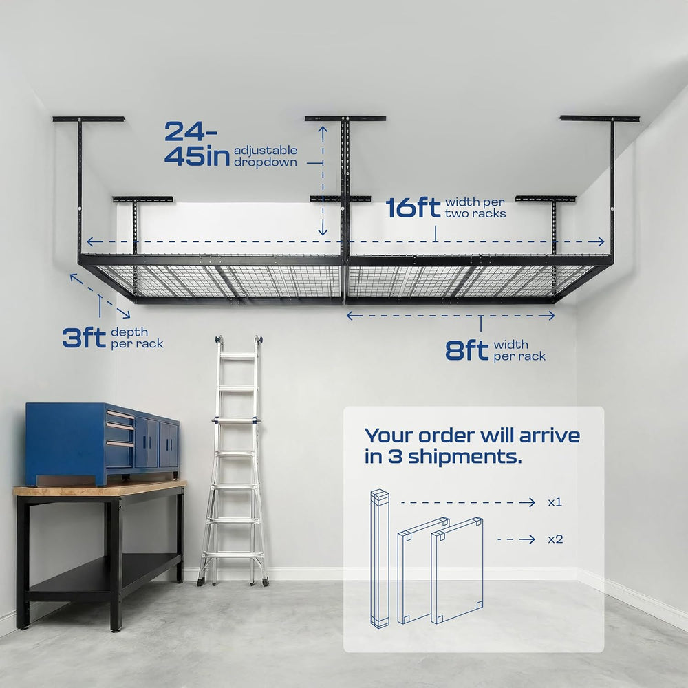 MonsterRAX 2-Pack 3x8 Overhead Garage Storage Rack, Hammertone