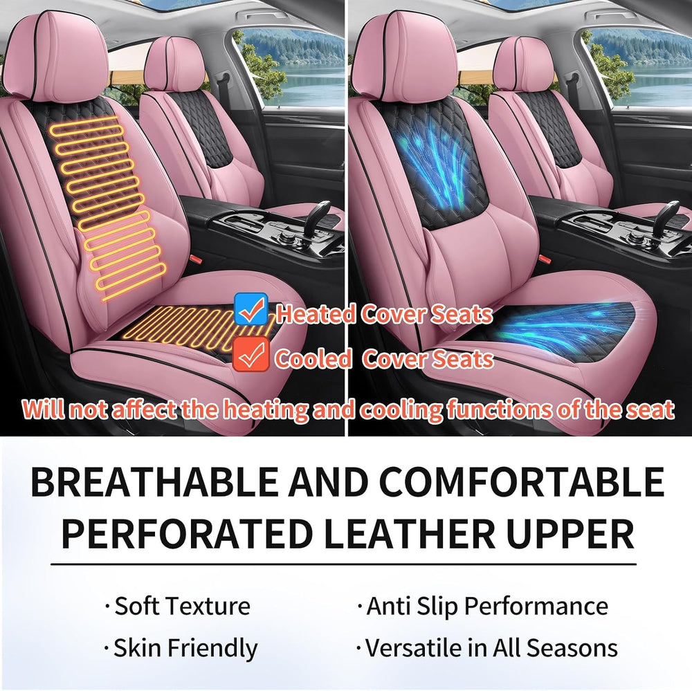 Pink Black Leather Car Seat Covers Full Set Universal Fit for Most 5 Seats