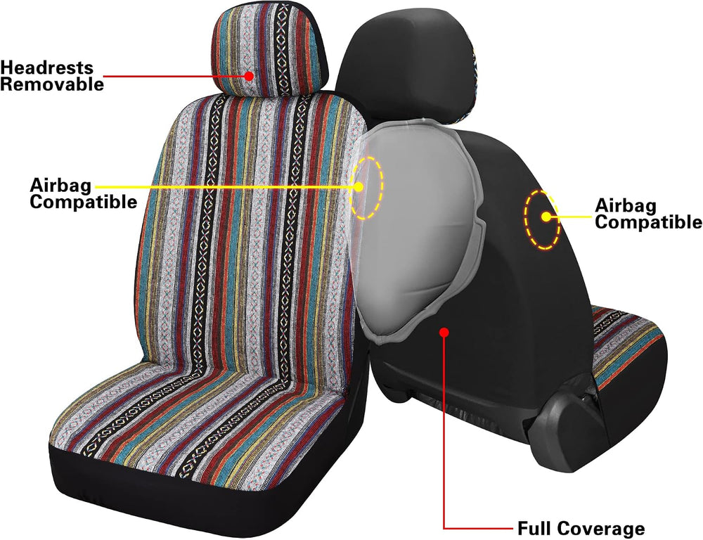 HAIYAOTIMES Baja Saddle Blanket Car Seat Covers Full Set with Seat Belt Pads,...