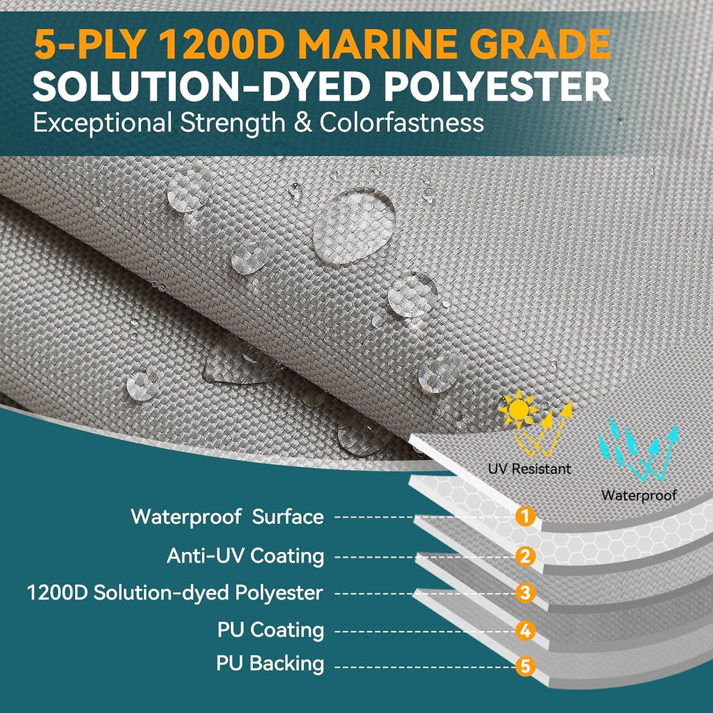 5-ply 1200D T-Top Center Console Boat Cover with Mortor Cover, 19'-21'