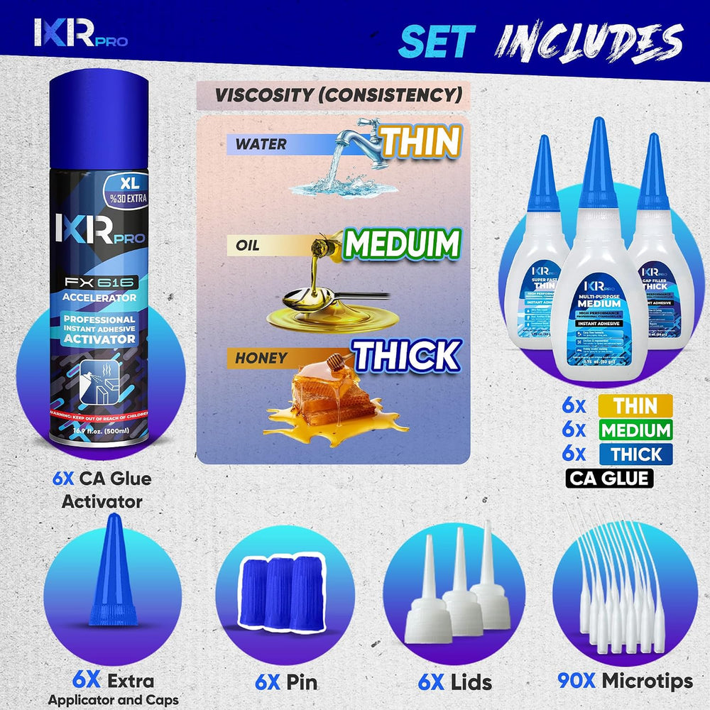 Glue with Activator 18x Thin Medium Thick Glue Kit 6x 16.9oz Accelerator