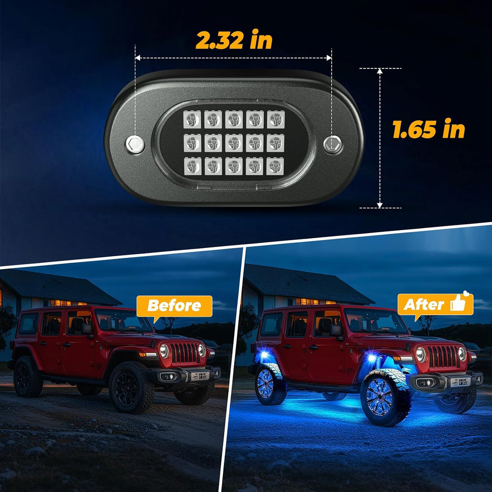 LED RGB Rock Lights for Trucks 14 pods with APP Control Underglow