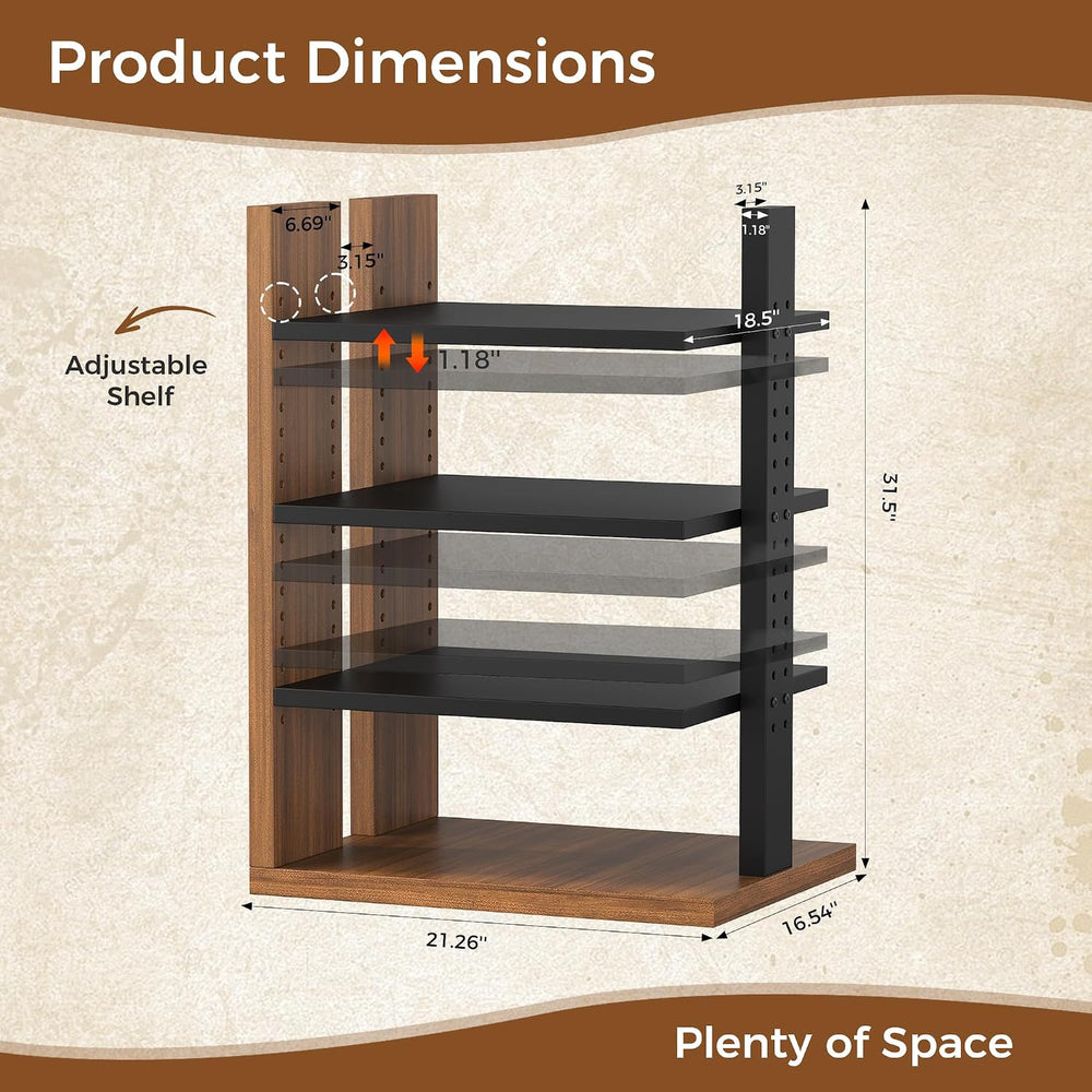 Space-Saving Corner Audio Rack, 4-Tier Stereo Cabinet Media Cabinet with 17-P...