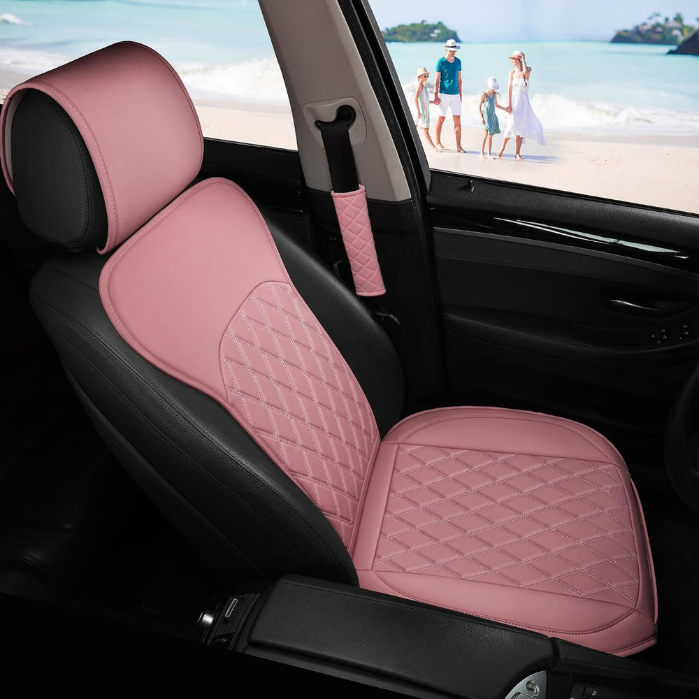 Front Car Seat Covers - Leather Seat Covers with Storage Pocket and Two Belt ...