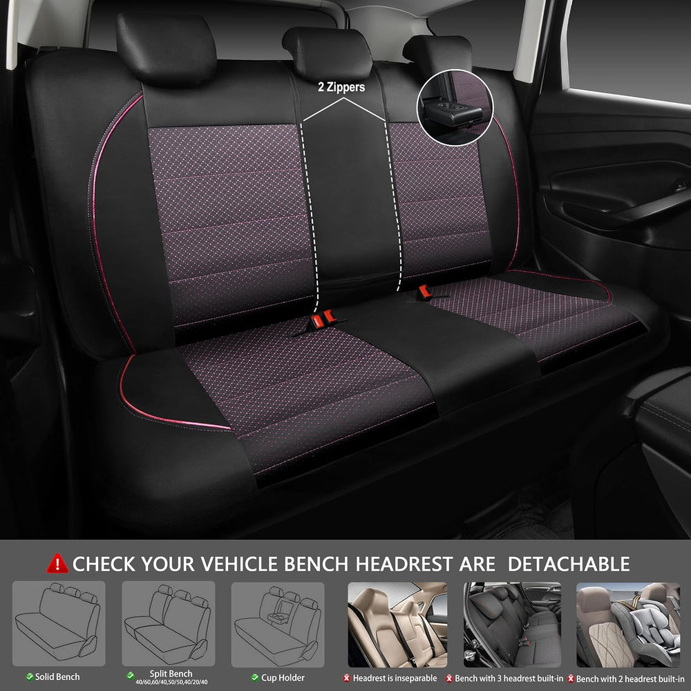 CAR PASS Piping PU Leather Car Seat Cover Full Set,Inside Zipper Design and R...