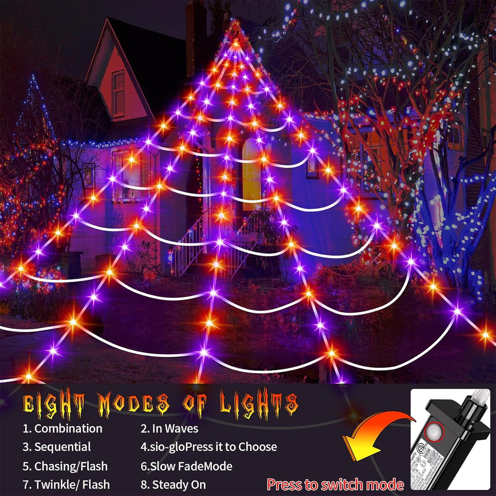 Halloween Giant Spider Web Lights Decorations Outdoor, 16.4Ft 200 LED Lighted...