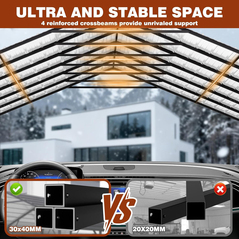 20x30 FT Heavy-Duty Metal Carport, Galvanized Steel Car Canopy with Reinforce...