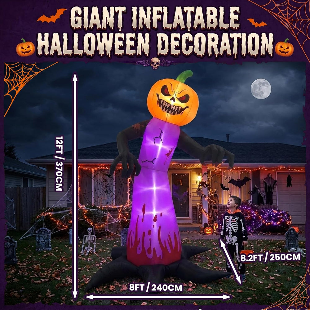 Gardwin 12 FT Halloween Inflatables Evil Pumpkin Head Monster Outdoor Decorat...
