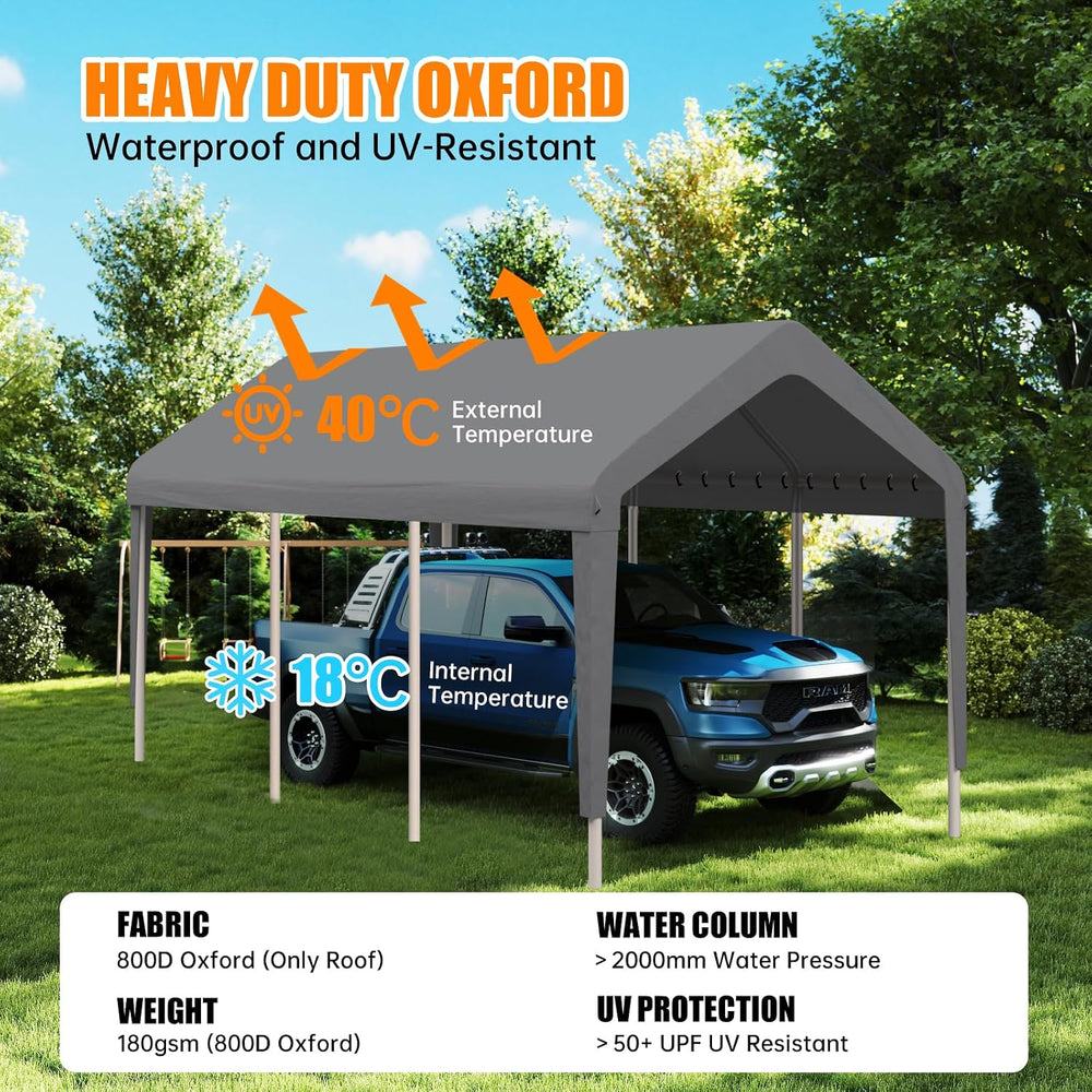 10x20 Carport Canopy Replacement Cover, Outdoor Car Shelter Trap Only, Gray