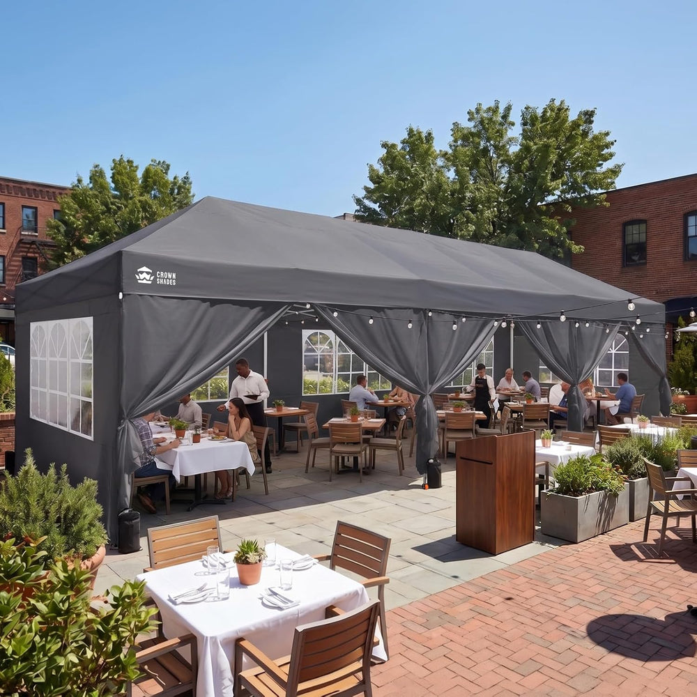 CROWN SHADES 10X30 Pop Up Canopy Tent with Sidewalls, Instant Setup, Gray