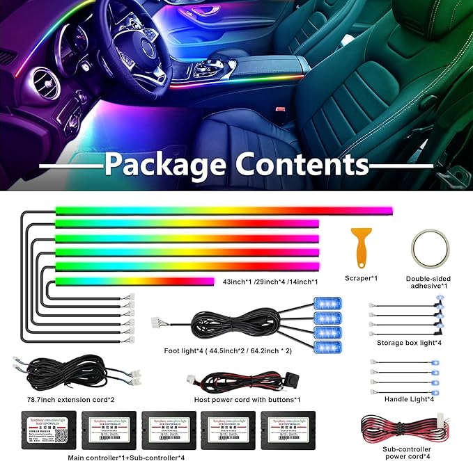 WEBUPAR Dreamcolor Acrylic Interior Car Lights - 18 in 1 RGB LED Strip Lights