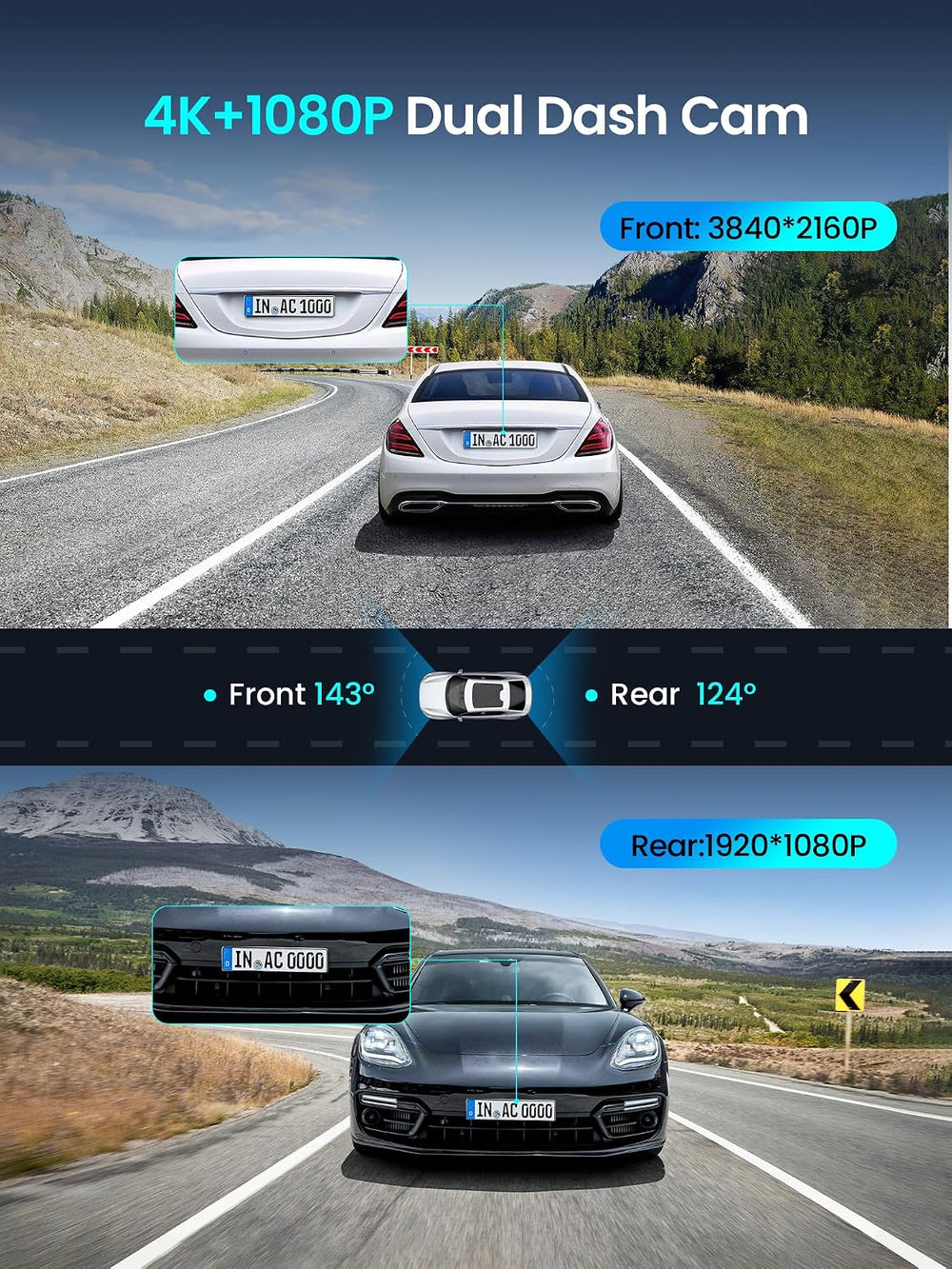 DDPAI Z50 Pro 4K+1080P Dual Dash Cam with 64GB Card, WiFi 6