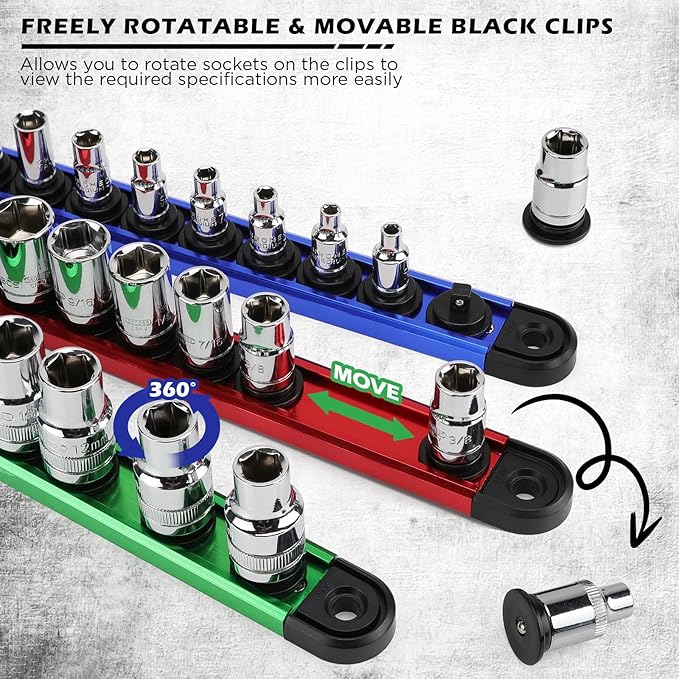 18-Piece Magnetic Socket Holder Organizer Set, Heavy Duty 1/2, 1/4-Inch Socket