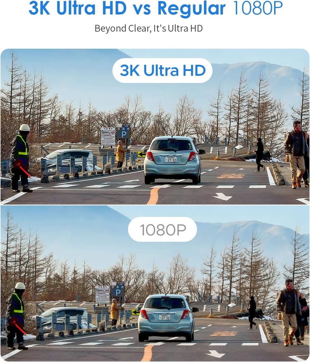 KAWA 3K Dash Cam Front, 360°Rotation, Voice Control, Wi-Fi Dashcam for Cars