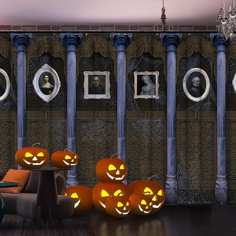 Halloween Backdrop Haunted House Middle Ages Fabric Banner, 19.7 x 8.5 ft