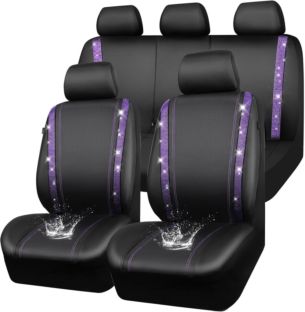 CAR PASS Bling Diamond Car Seat Covers Full Set,Shining Rhinestone Waterproof...
