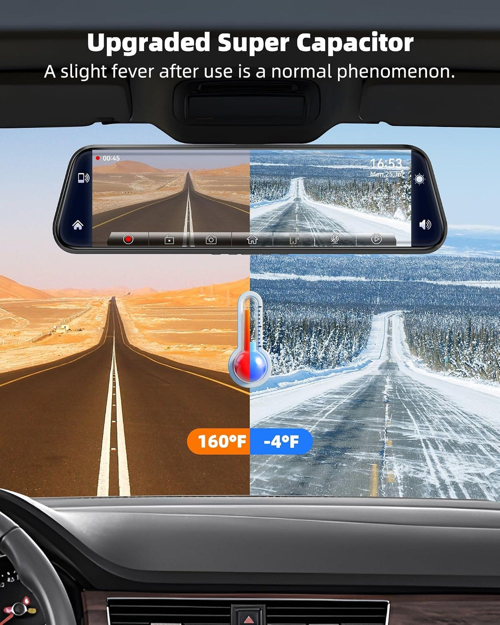 10" Mirror Dash Cam with Android Auto&Carplay 2.5K Rear View Mirror ...