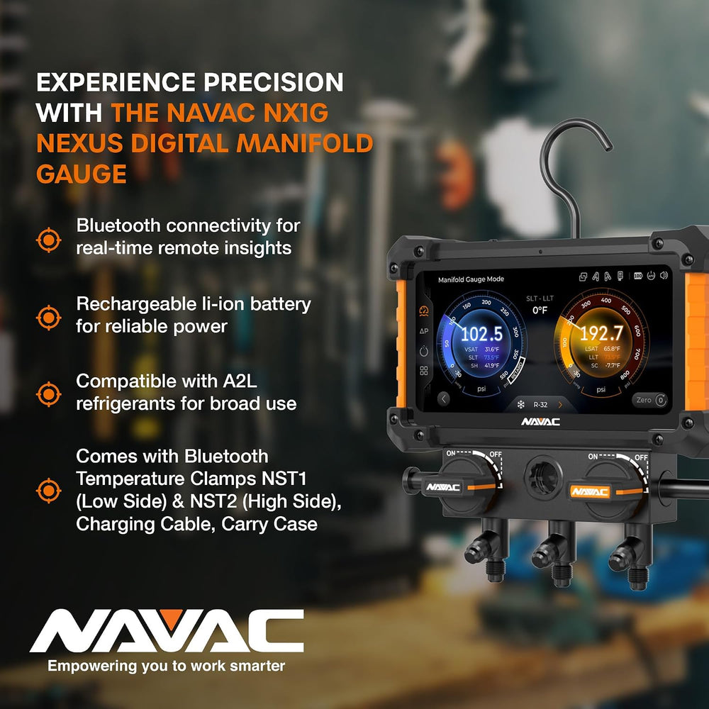 NAVAC NX1G Nexus 2 Digital Manifold - HD Touchscreen, 100 Refrigerants