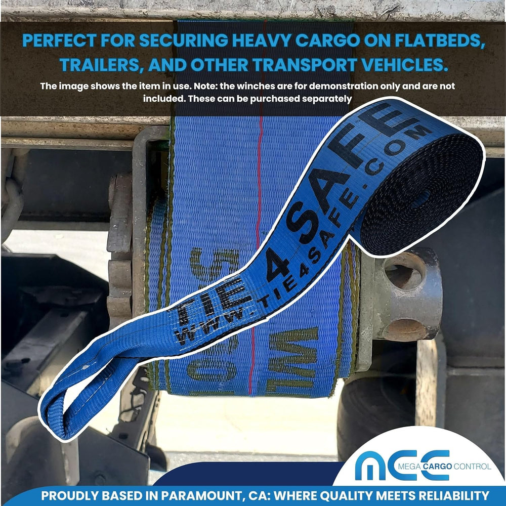 Mega Cargo Control 4" Flatbed Winch Straps with Loop Ends - 5,400 Lbs WL...