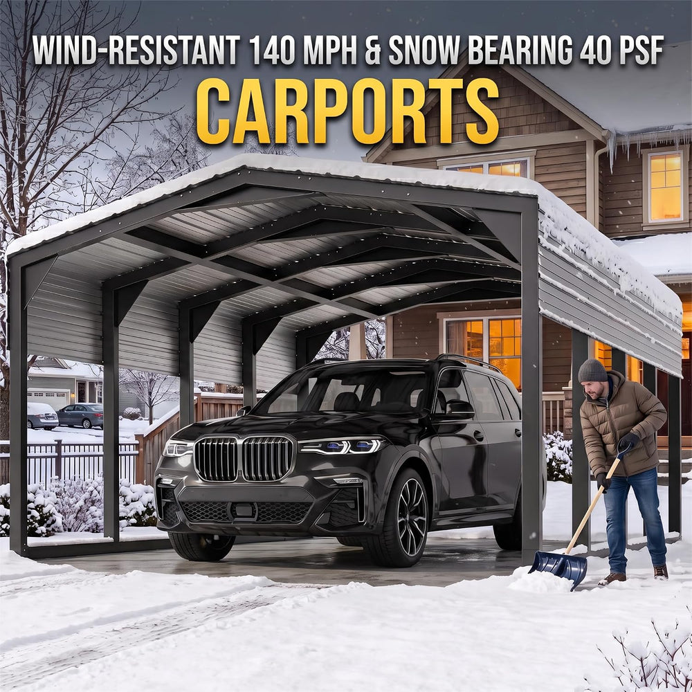 12×20 FT Carport, 2"x2" Reinforced Frame & 29-Gauge Leak-Resist...