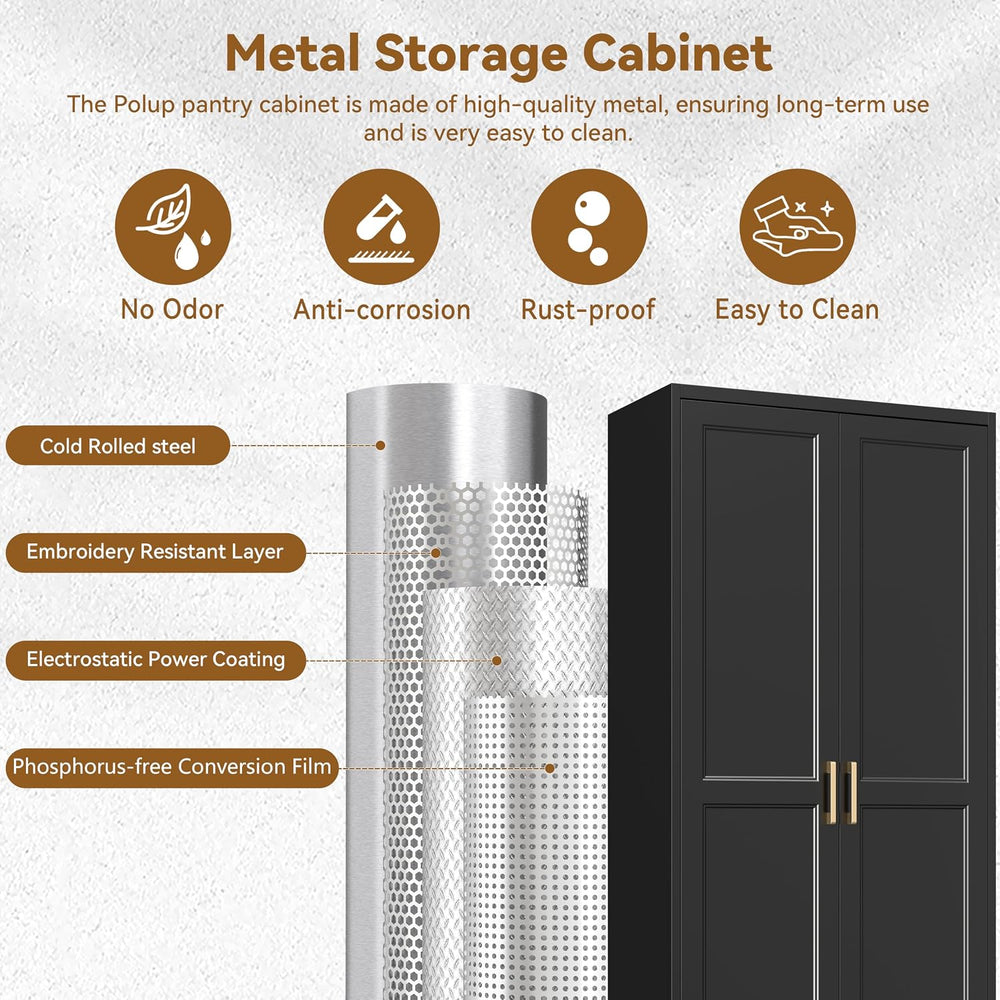 Polup Pantry Cabinet, 71" Tall Metal Storage Cabinet with Doors and Shelves