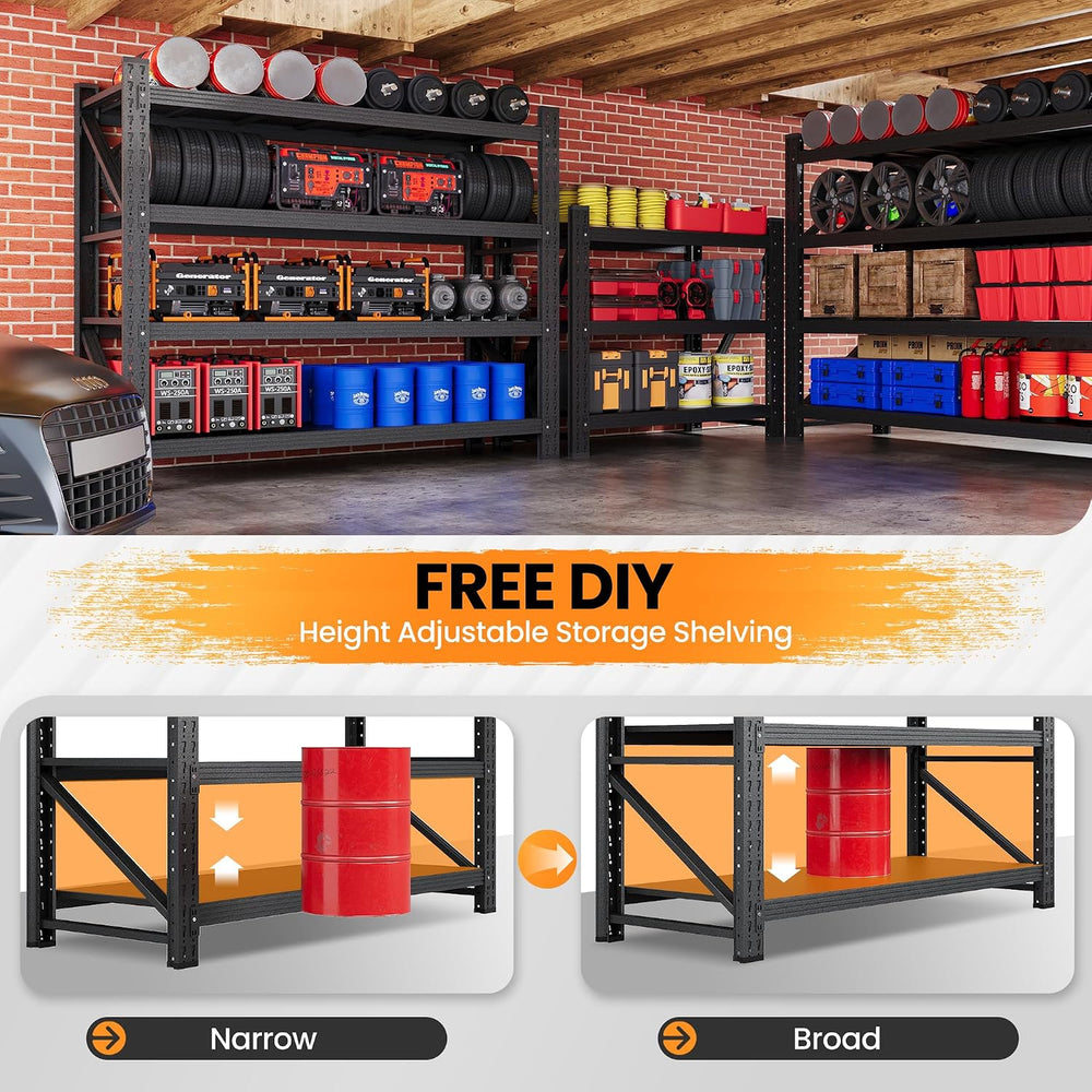 48" W Metal Storage Shelves Heavy Duty, 3000LBS Garage Shelving Units, 4...