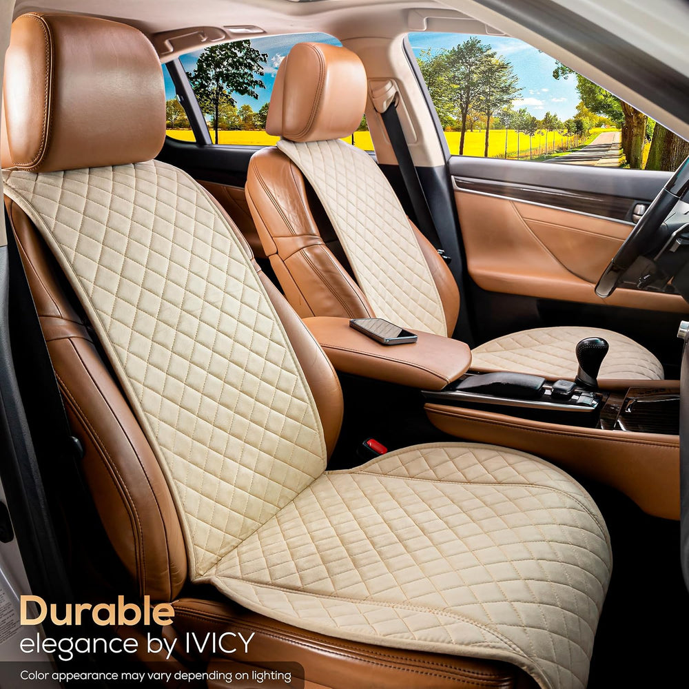 IVICY Faux Suede Front Car Seat Cover, Seat Protector, 1 Unit, Light Beige