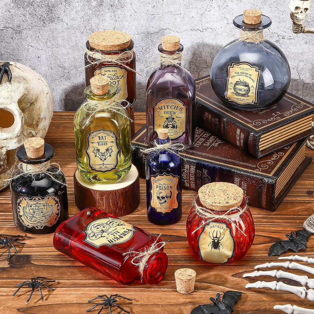 LemonRoad 8 Pcs Potion Bottles Halloween Decoration Glass with Cork, Gothic