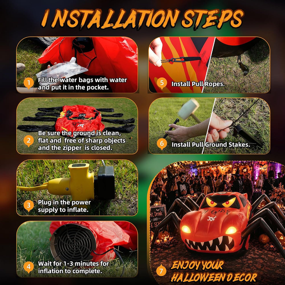 20FT Red Spider Car Halloween Inflatables Outdoor Decorations Built-in LEDs