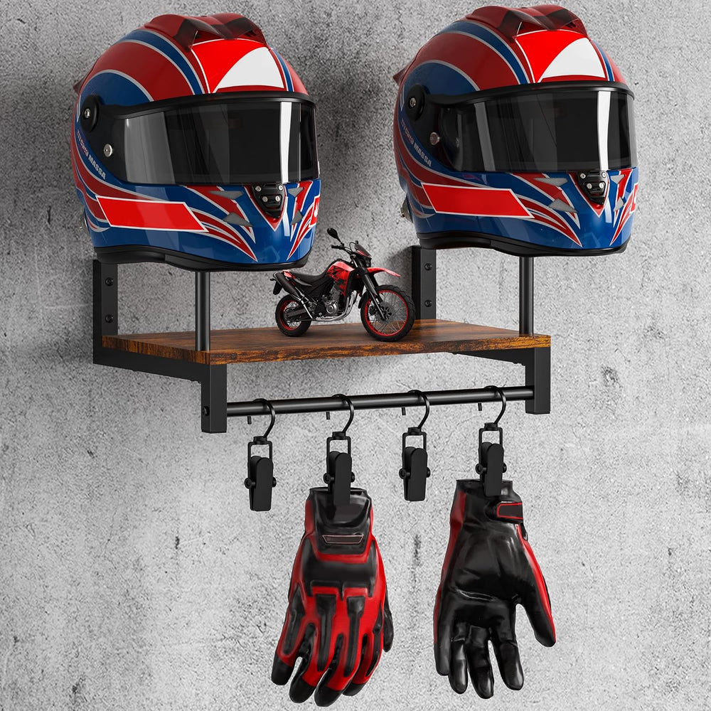 Automotive Helmet Holder Wall Mount, Solid Wood and Metal Helmet Rack with 4 ...