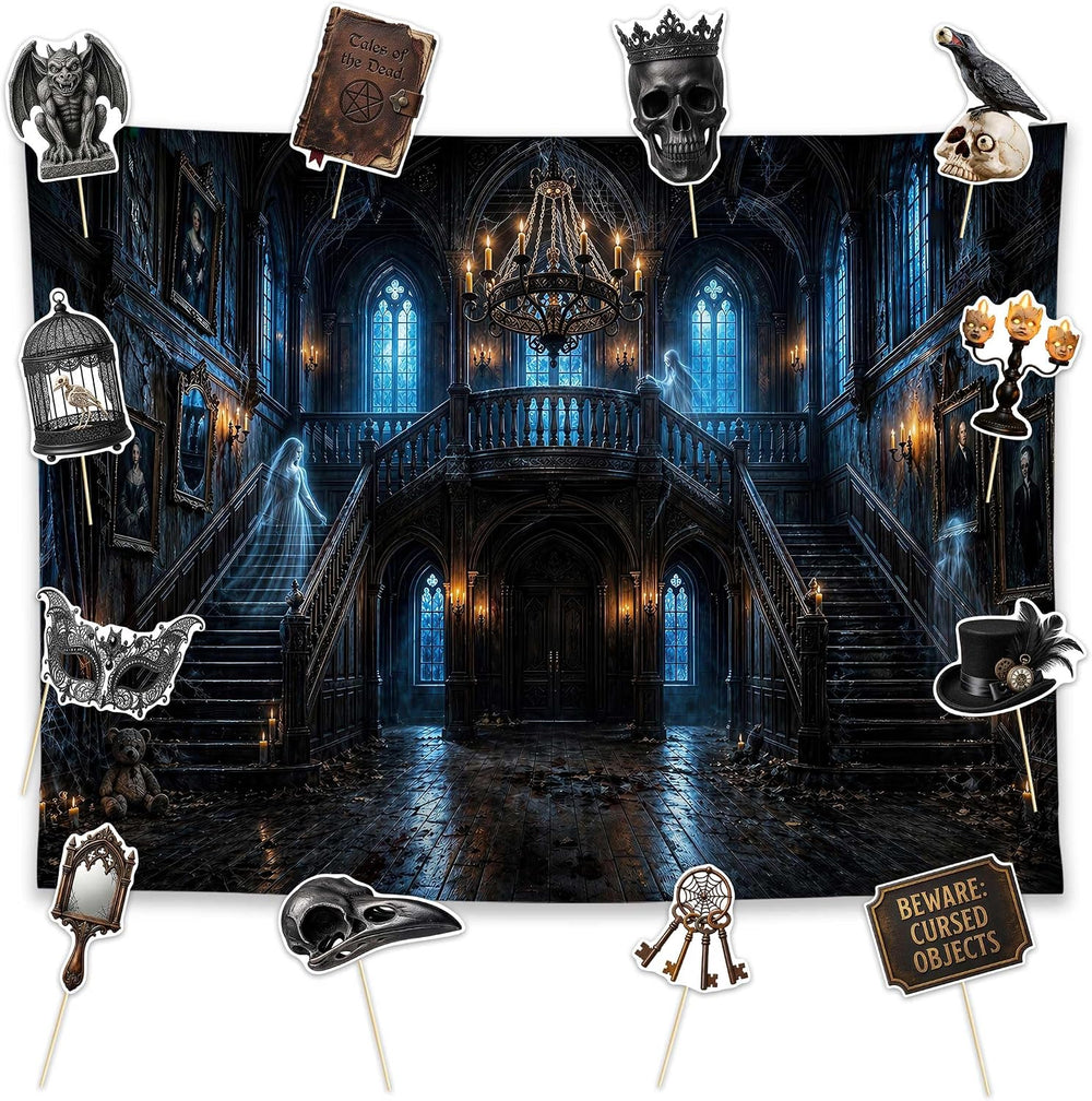 Allenjoy 96" x 72" Halloween Mansion Photography Backdrop with Phot...