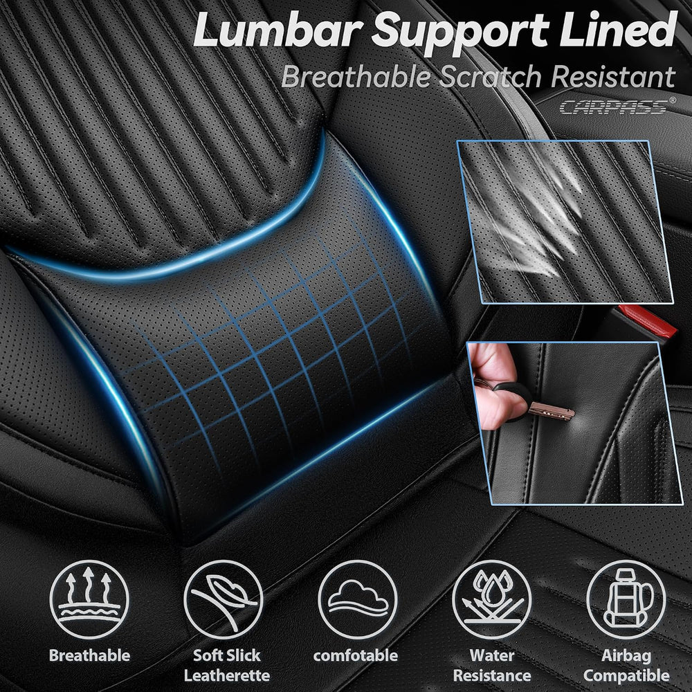 CAR PASS Luxury Nappa Leather Car Seat Covers Two Front, Lumbar Support Seat ...