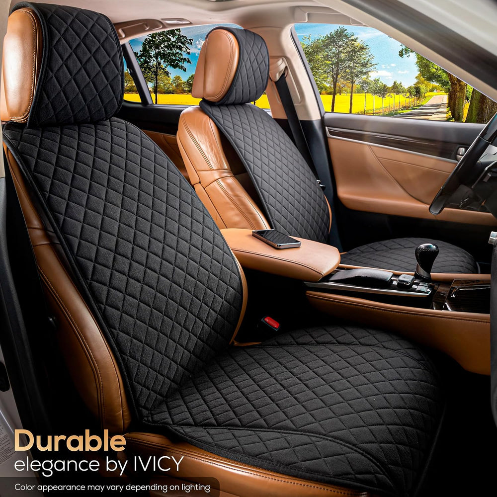 IVICY Faux Linen Front Car Seat Cover, Seat Protector, 1 Unit, Black