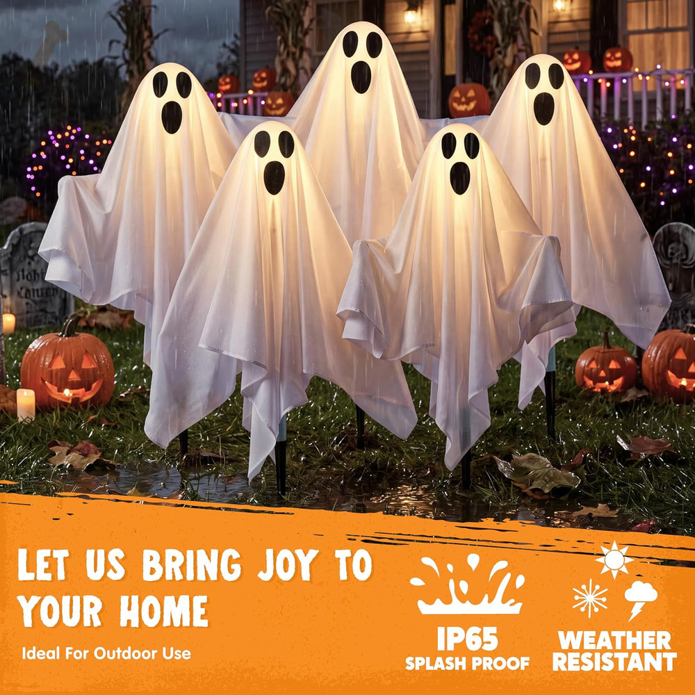 JOYIN 5 Packs Halloween Solar Ghost Lights Outdoor Decorations, Yard Stake Sp...