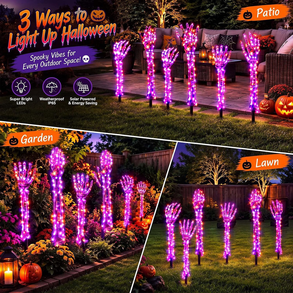 Solar Halloween Yard Decorations 10 Light up Skeleton Arms 500 LEDs 8 Modes