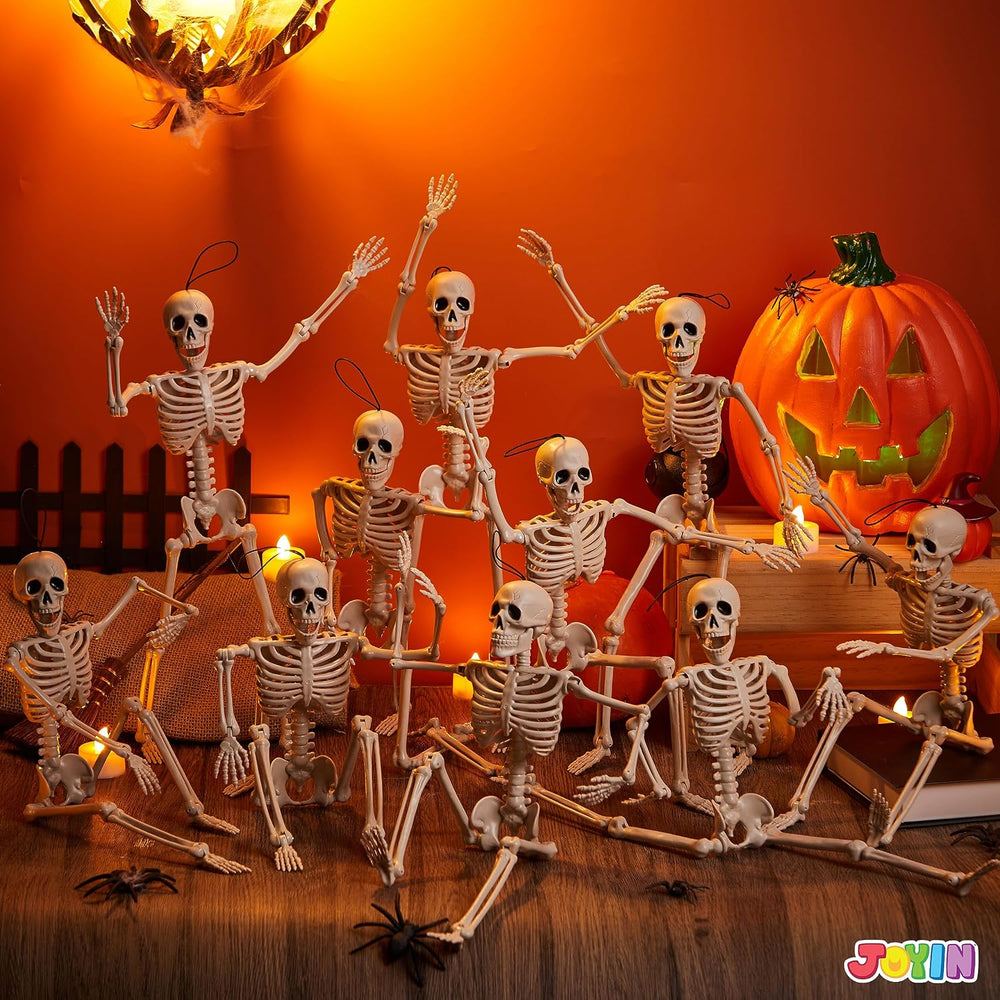 JOYIN 10 PCS 16" Halloween Skeleton Decor, Full Body Stayable Movable Jo...