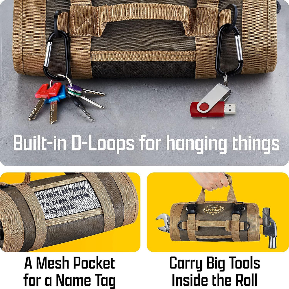 Ryker Heavy Duty Roll Up Tool Bag Organizer w/Detachable Pouches, Gift Men