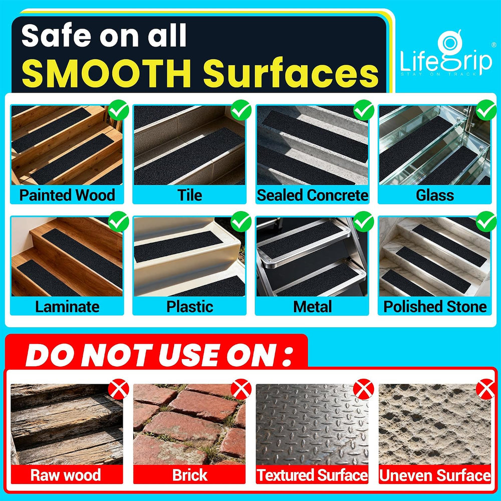 LifeGrip Anti Slip Stair Treads 8"x32" 10Pack Heavy-Duty Waterproof...