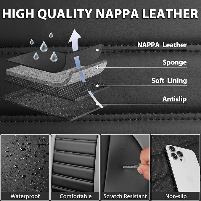 CAR PASS Nappa Leather Car Seat Covers Front Seats, Luxury Seat Protector