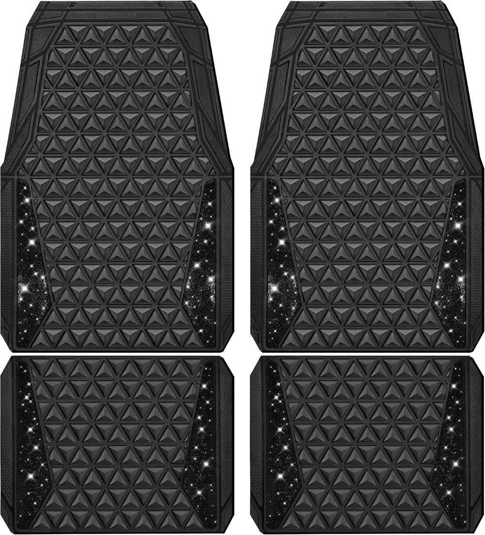 CAR PASS Bling Diamond Car Mats Rubber Floor Mats Full Set Anti-Slip 3D Rhomb...
