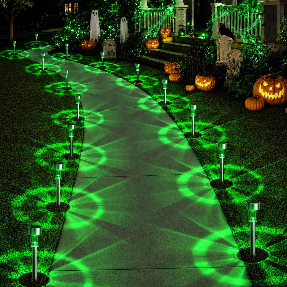 GIGALUMI Green Solar Pathway Lights, 20-Pack Outdoor Halloween Decor
