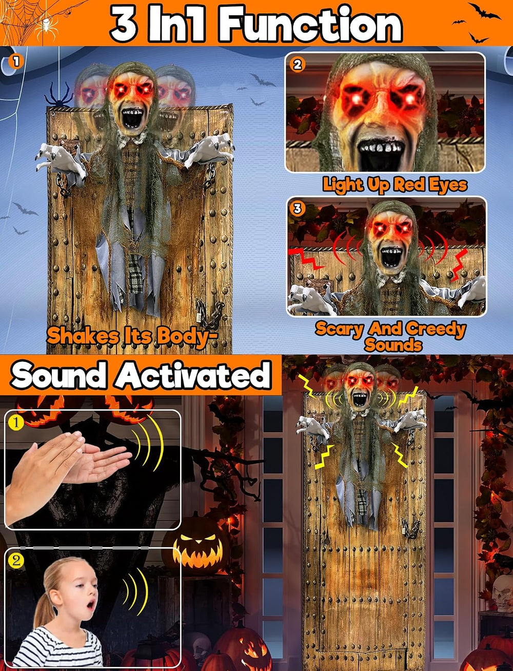 76'' Halloween Outdoor Decorations Animatronic Zombie Ghost with Red Eye