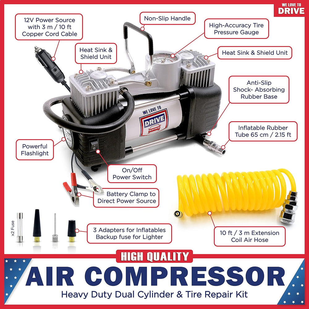 Tire Inflator Portable Air Compressor – 12V DC Air Pump for Car Tires, 150 PS...