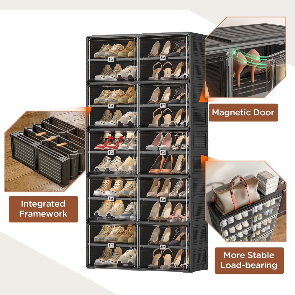Shoe Rack Organizer Cabinet for Closet Entryway,Clear Shoe Storage Boxes Stac...