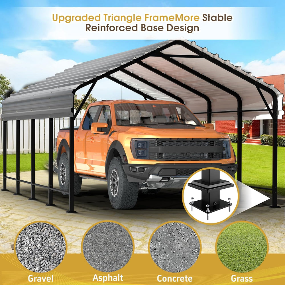 Carport, Heavy Duty Carport Canopy with Galvanized Steel Roof and Frame, Meta...
