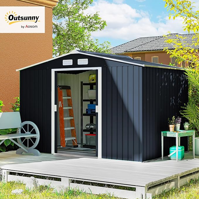 Outsunny 9' x 6' Outdoor Storage Shed, Garden Tool Metal Shed