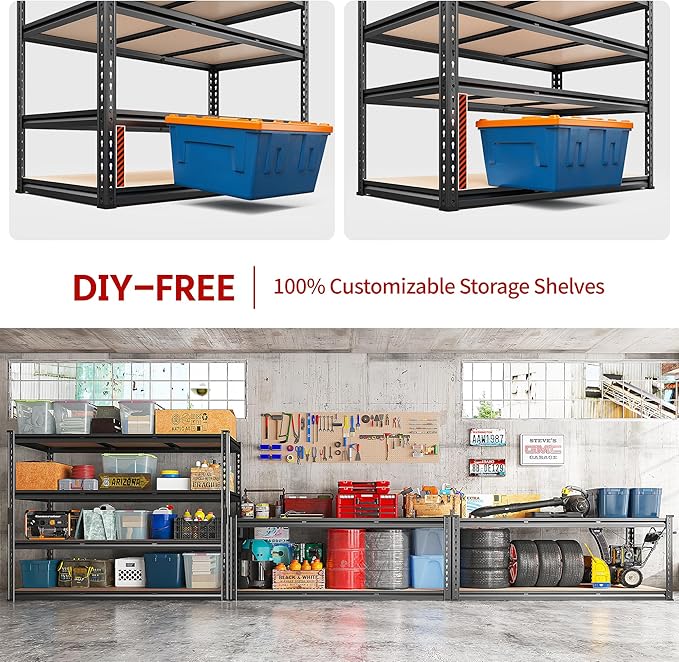 REIBII 48.2" W Garage Shelving, Storage Shelves Load 2600LBS, 4-Tier Adj...