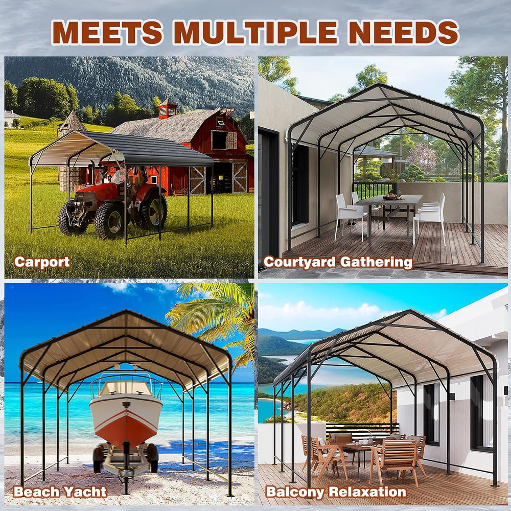 LEVELEVE 10x15 FT Heavy-Duty Metal Carport, Galvanized Steel Car Canopy with ...