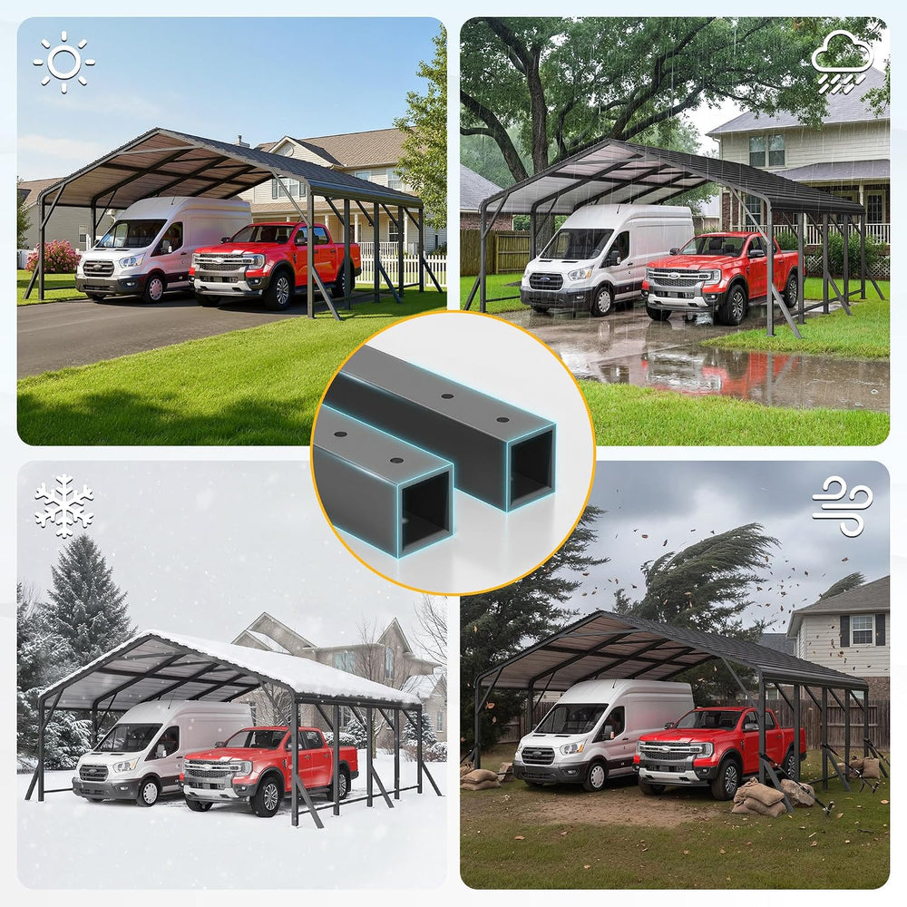 Wisteria Lane 20' x 20' Metal Carport, Heavy Duty Metal Carport for O...