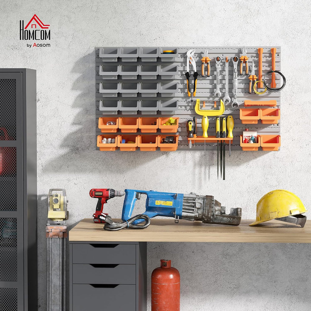 DURHAND Wall Mounted Storage Bins Pegboard Tool Organizer 44PC Orange